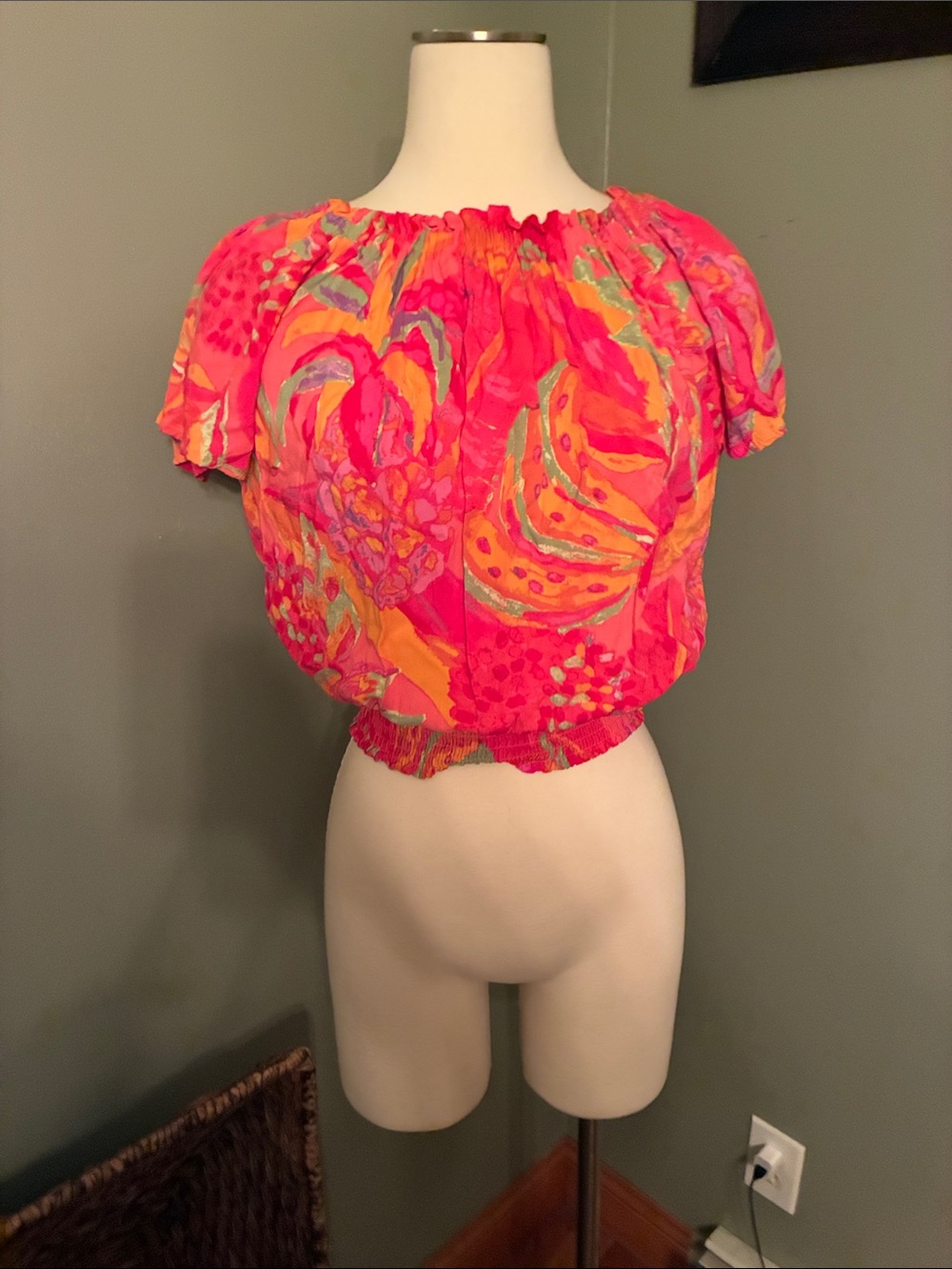 RACHEL Rachel Roy Hot Pink Tropical-Print Cropped Top